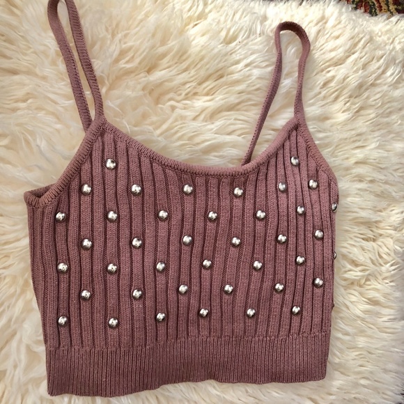 Lovers + Friends Tops - Revolve Studded Tank Top Mocha Lovers & Friends